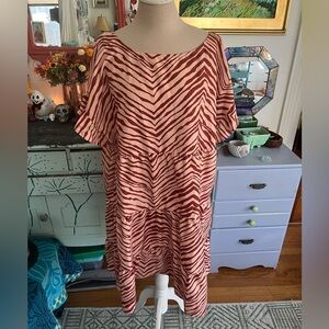 Nine West Zebra Print Tiered Dress XXL Peach Brown NWT Tie Back Animal Print